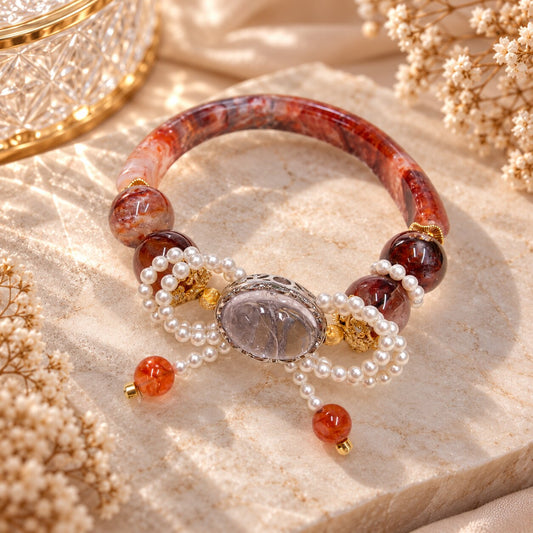 Ember Amethyst | Fire Quartz, Lavender Amethyst & Pearl Charm Bracelet