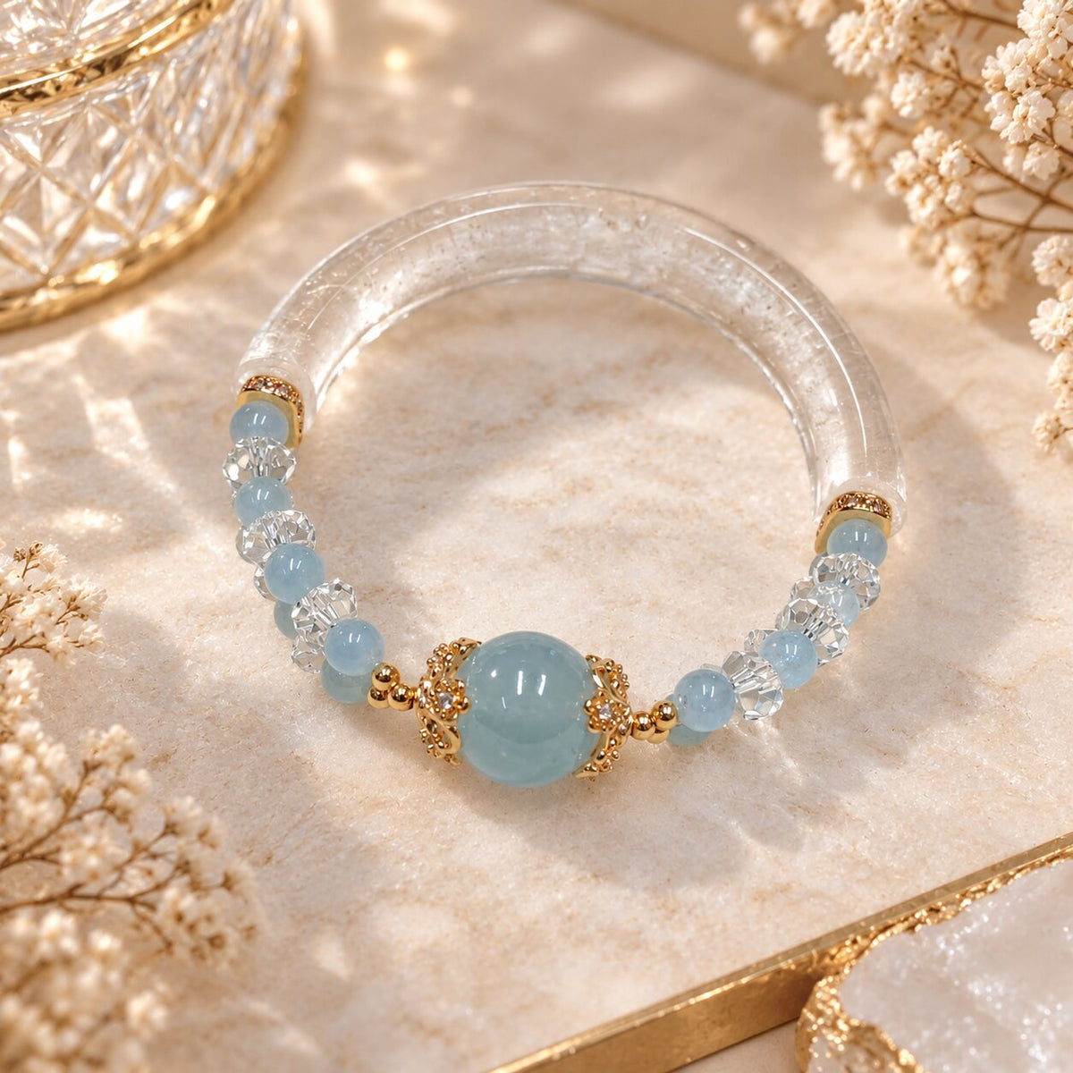 Aqua Serenity | Aquamarine & Milky Quartz Bracelet