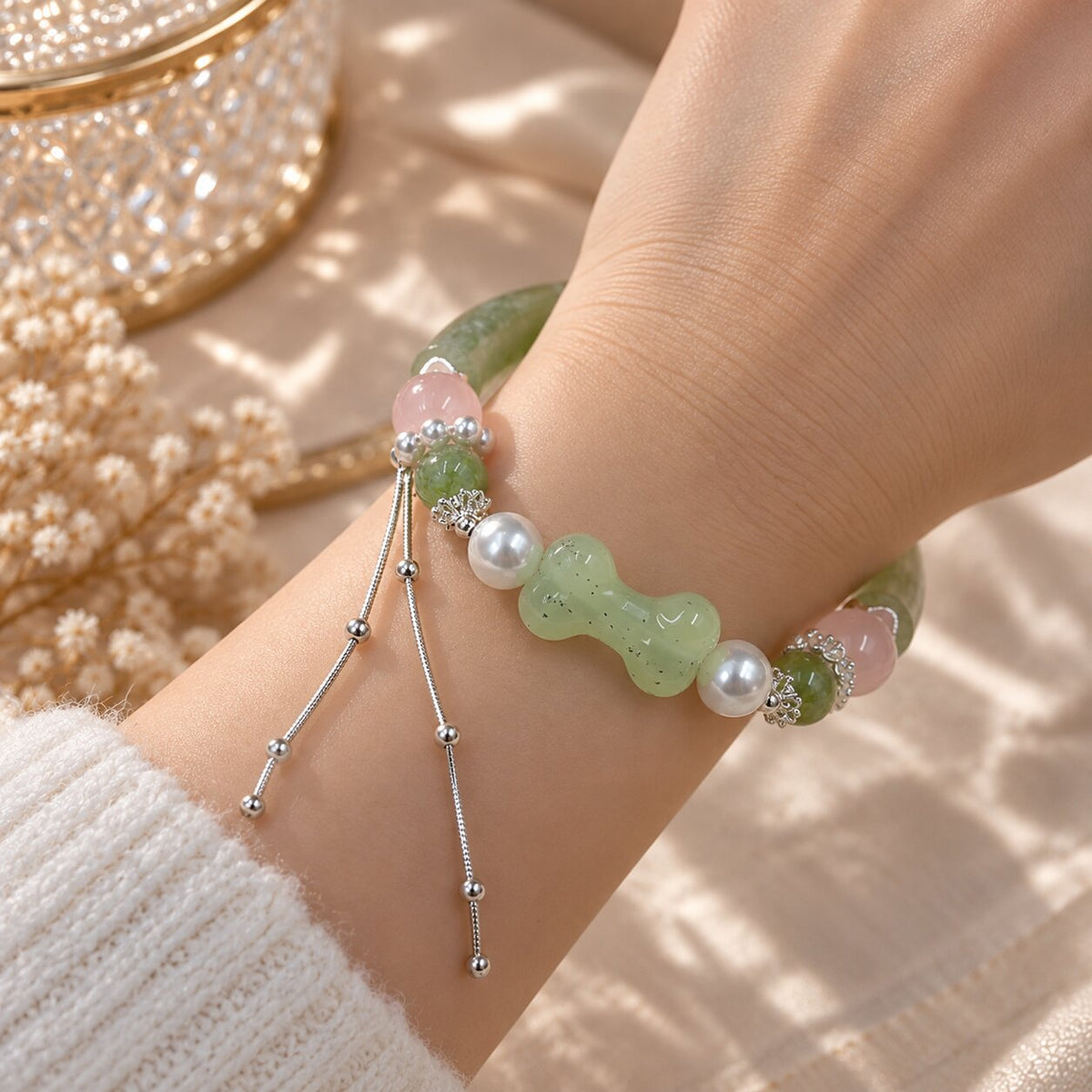 Jade Blossom | Xiuyan Jade, Prehnite, Rose Quartz & Pearl Bracelet