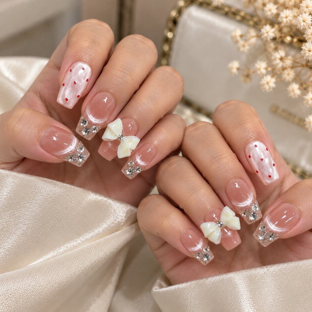 Blush & Bows | 3D Bow & Rhinestone Press-On Nails