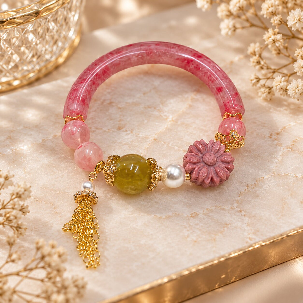 Sakura Serenity | Natural Crystal Charm Bracelet