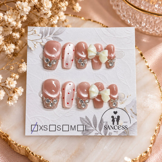 Blush & Bows | 3D Bow & Rhinestone Press-On Nails
