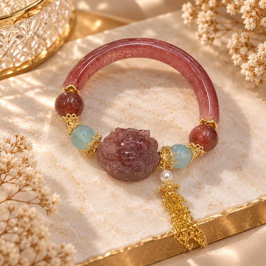 Blushing Serenity | Aquamarine & Strawberry Quartz Charm Bracelet